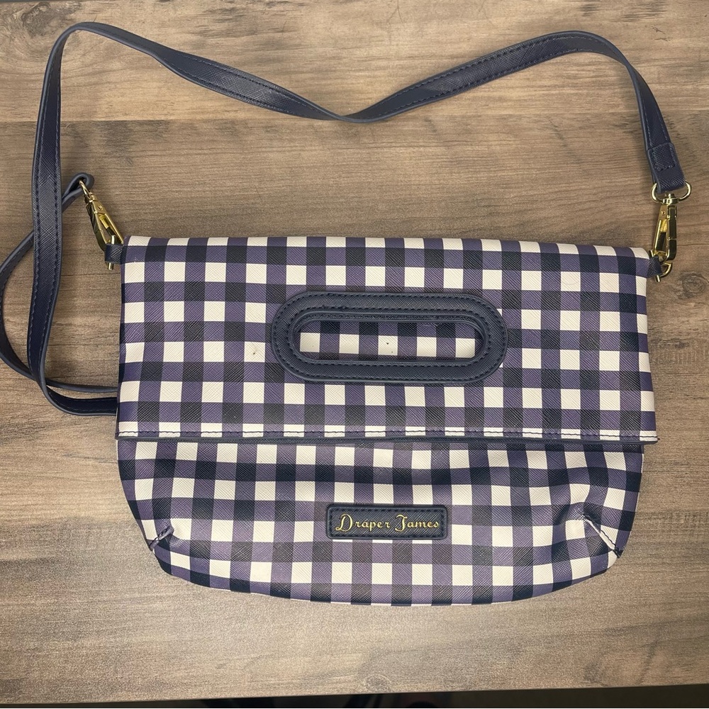 Ladies Draper James navy blue white‎ gingham print purse